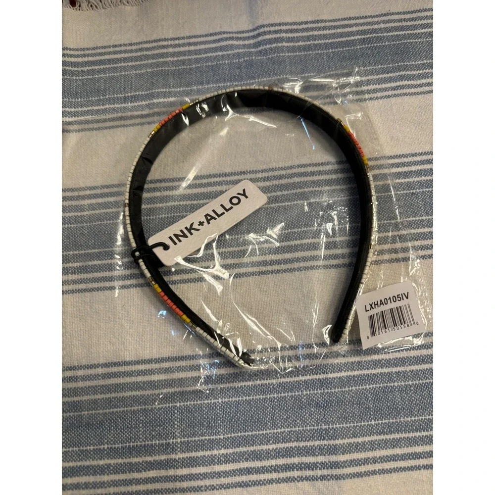 INK+ALLOY Sadie Beaded Headband Ivory Yellow Orange‎ Geometric LXHA0105IV NEW